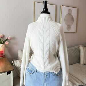 Tommy Hilfiger Cream Cable Knit Mockneck Sweater